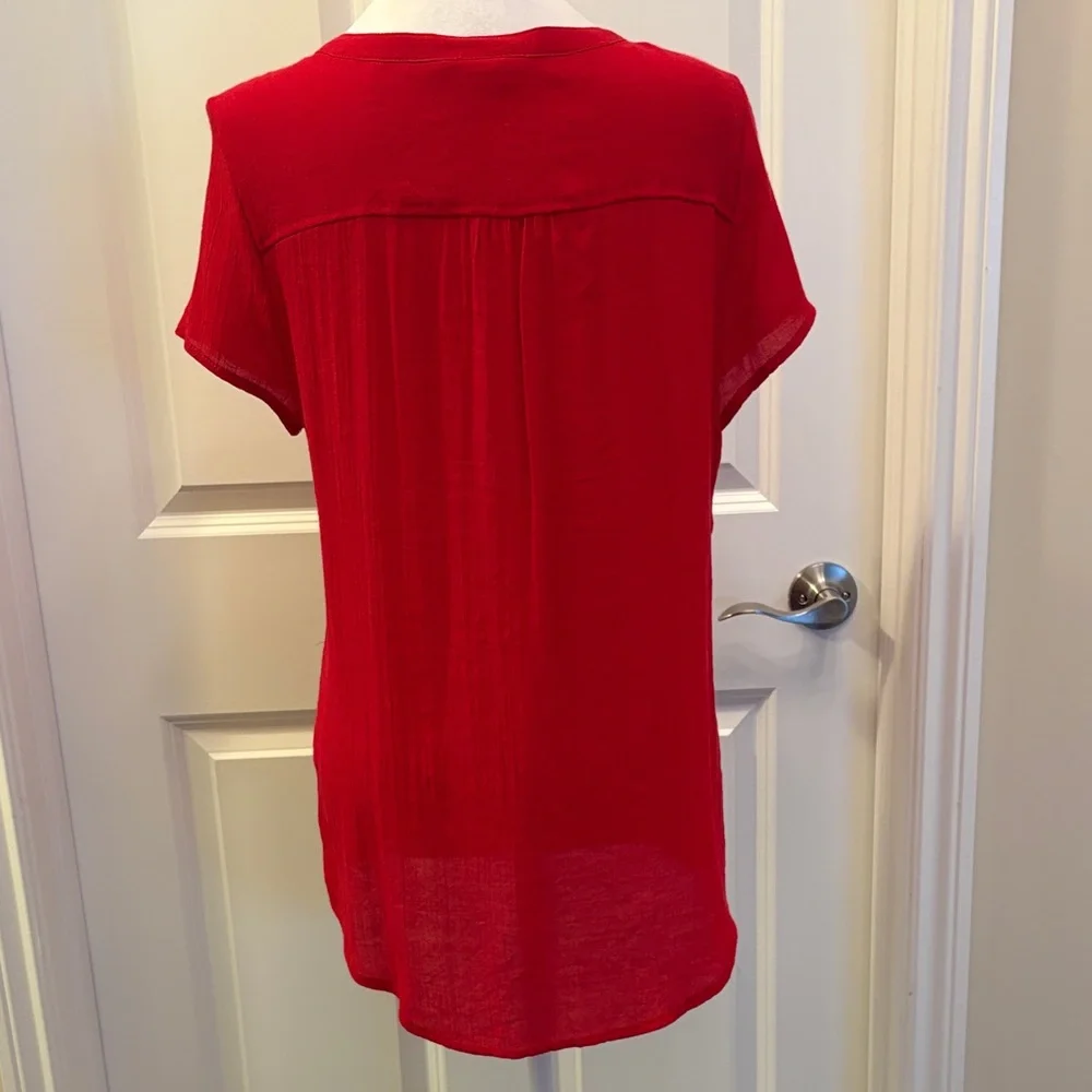 Westport Red Button-Down Blouse Large short sleeve - Picture 6 of 16